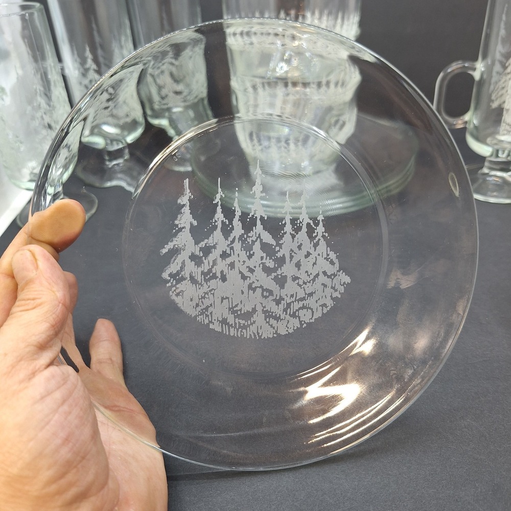 Libbey Frosty Pines Glass Bowls and plates Place Set of 4 Irish coffee mug 12pc - Picture 3 of 12